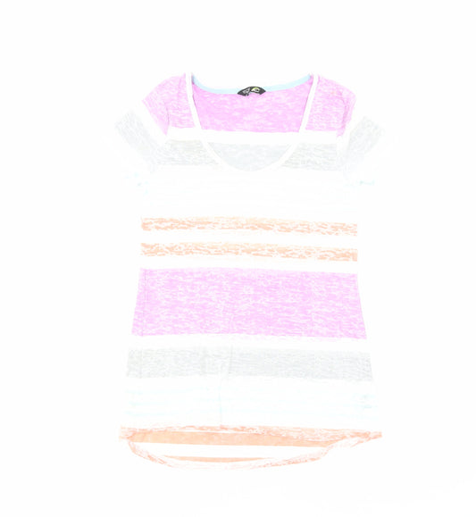 F&F Womens Multicoloured Striped Polyester Basic T-Shirt Size 8 Scoop Neck Pullover
