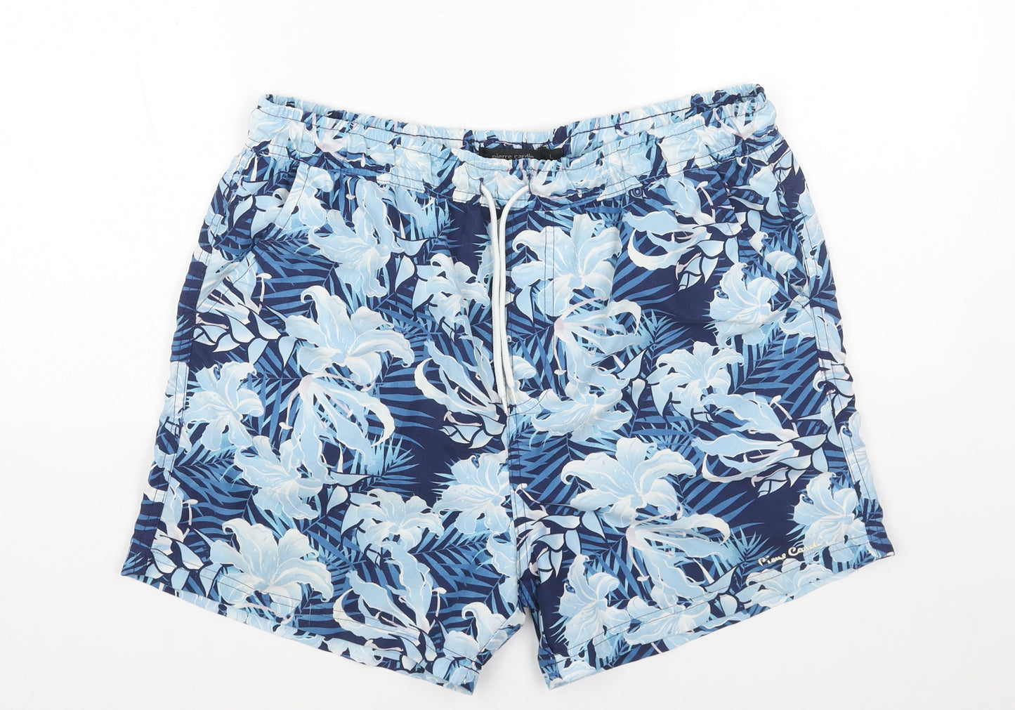 Pierre Cardin Mens Blue Geometric Polyester Sweat Shorts Size L Regular Drawstring - Swim Shorts