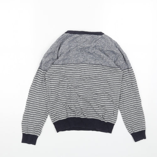 Rebel Boys Grey Round Neck Striped Acrylic Pullover Jumper Size 11-12 Years Pullover