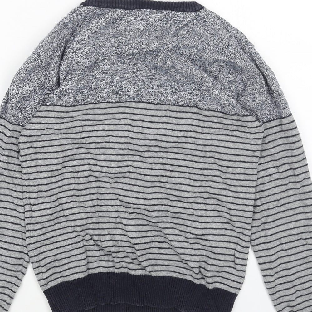 Rebel Boys Grey Round Neck Striped Acrylic Pullover Jumper Size 11-12 Years Pullover