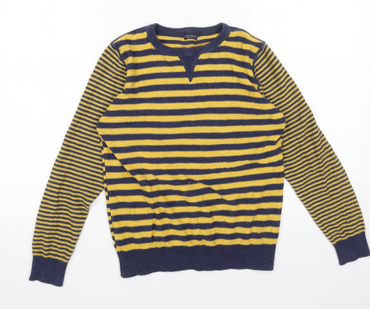 NEXT Girls Yellow Round Neck Striped Cotton Pullover Jumper Size 10 Years Pullover