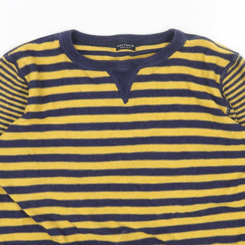 NEXT Girls Yellow Round Neck Striped Cotton Pullover Jumper Size 10 Years Pullover