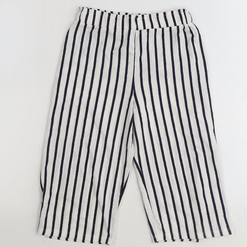 Primark Girls White Striped Polyester Jogger Trousers Size 7-8 Years Regular Pullover