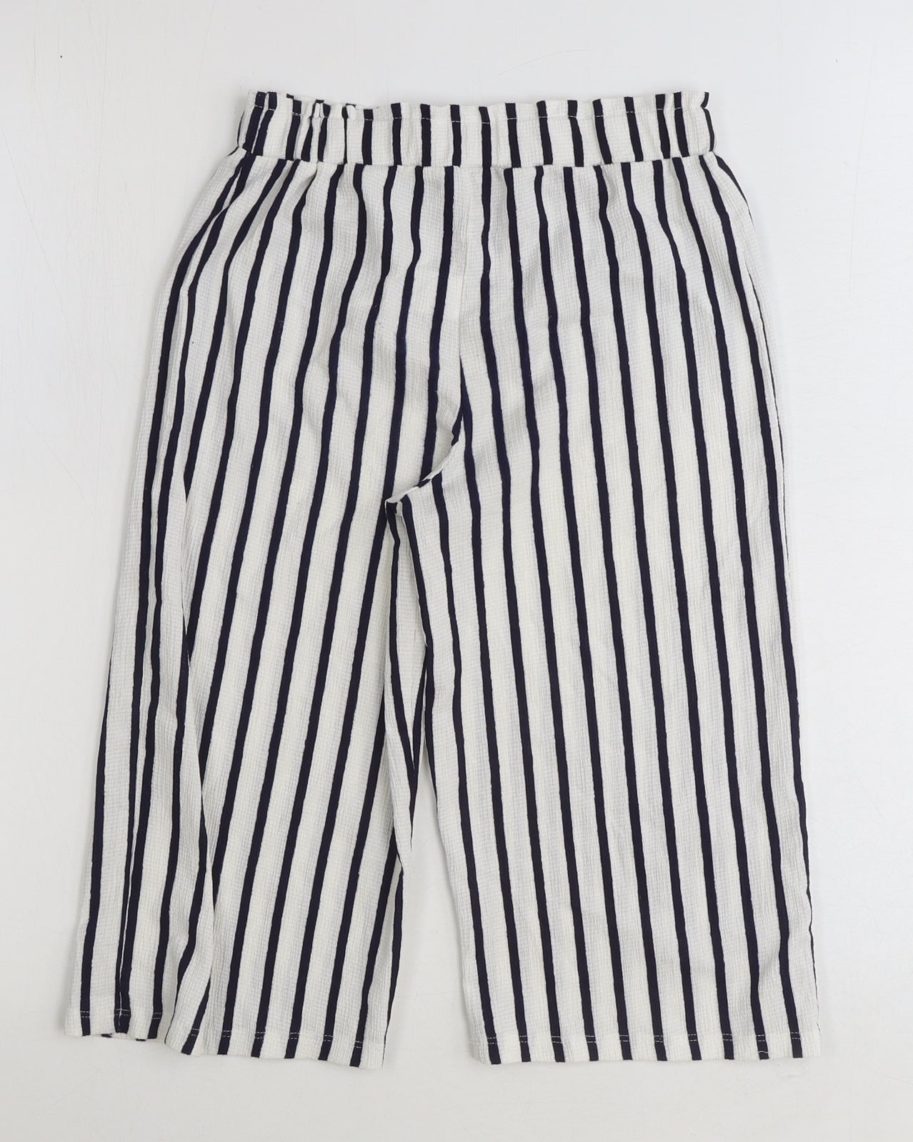 Primark Girls White Striped Polyester Jogger Trousers Size 7-8 Years Regular Pullover