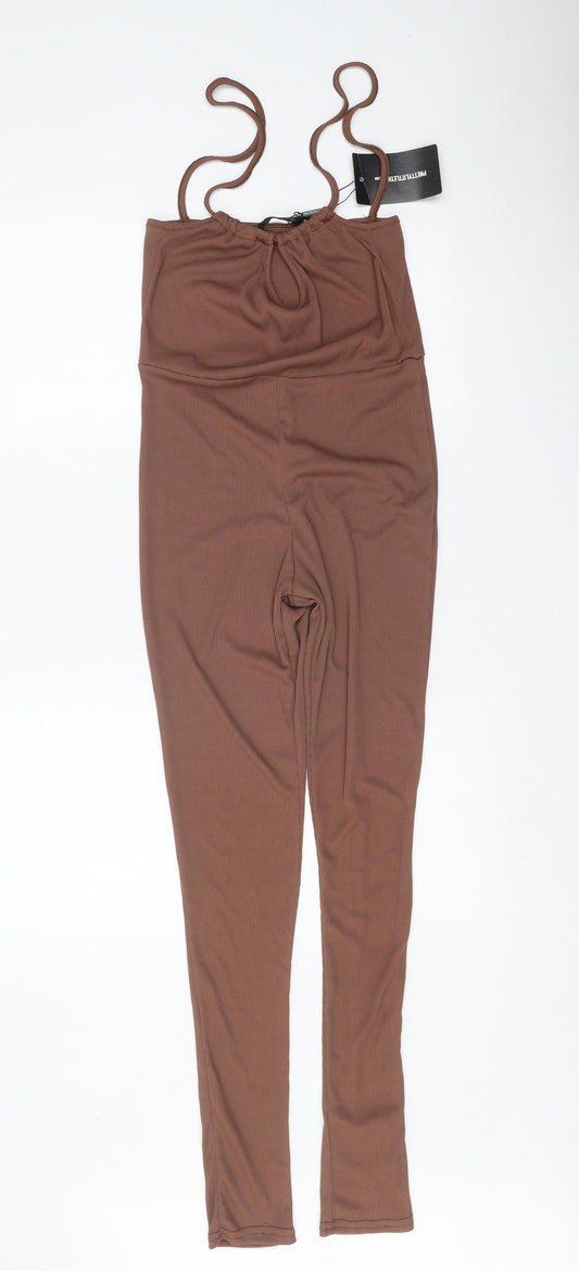 PRETTYLITTLETHING Womens Brown Polyester Jumpsuit One-Piece Size 10 Pullover