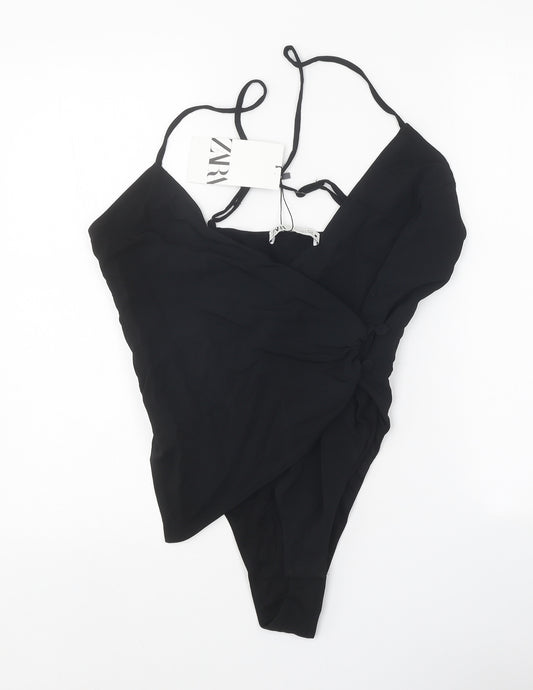 Zara Womens Black Viscose Bodysuit One-Piece Size S Snap