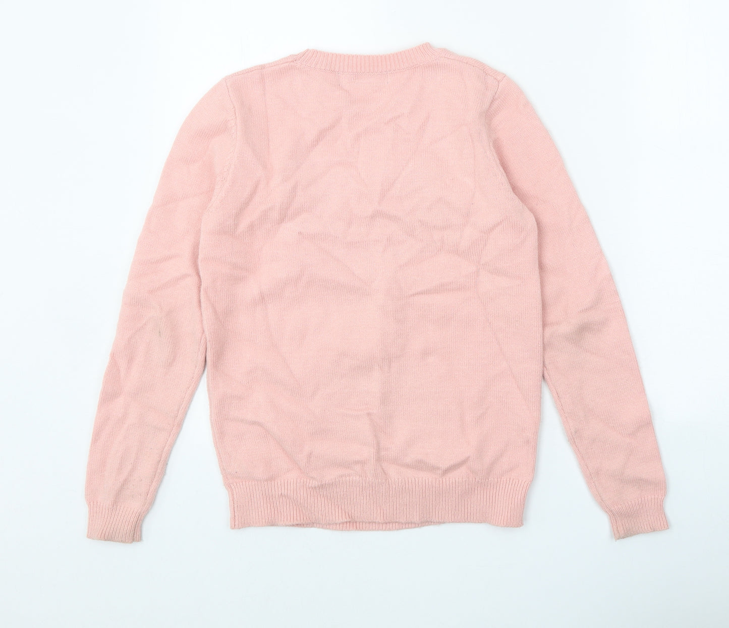 Fashion Union Girls Pink Round Neck Viscose Pullover Jumper Size 11-12 Years Pullover - Christmas
