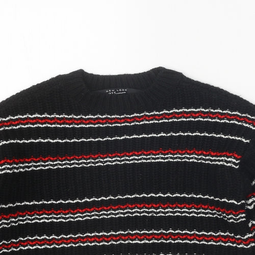 New Look Girls Black Round Neck Striped Acrylic Pullover Jumper Size 10-11 Years Pullover