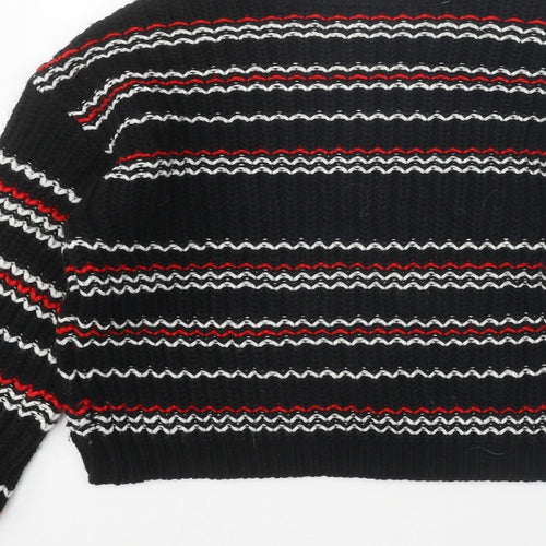 New Look Girls Black Round Neck Striped Acrylic Pullover Jumper Size 10-11 Years Pullover