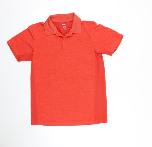 Uniqlo Mens Orange Polyester Basic Polo Size S Collared Button