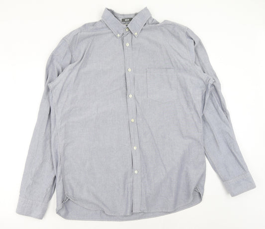 H&M Mens Grey Cotton Button-Up Size XL Collared Button