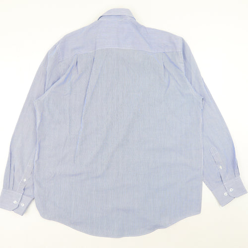 F&F Mens Blue Striped Polyester Dress Shirt Size 16.5 Collared Button