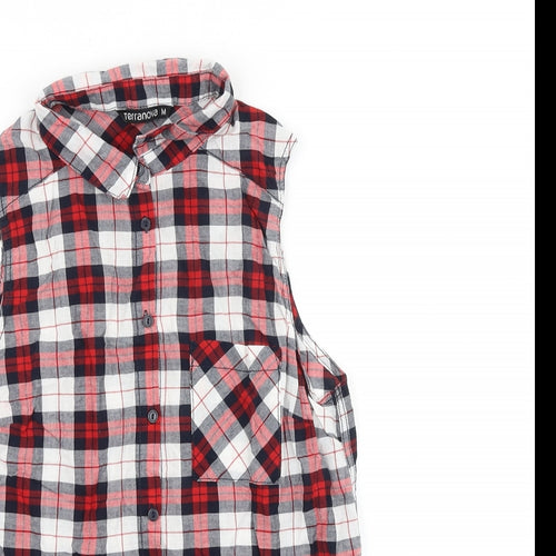 Terranova Womens Red Plaid 100% Cotton Basic Button-Up Size M Collared