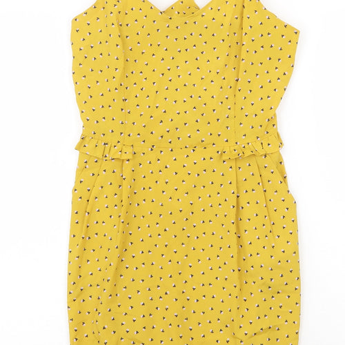 Lush Womens Yellow Floral Polyester Slip Dress Size M V-Neck Zip