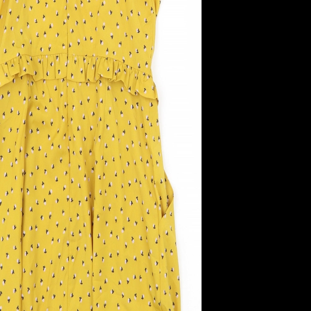 Lush Womens Yellow Floral Polyester Slip Dress Size M V-Neck Zip