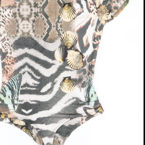 Missguided Womens Multicoloured Animal Print Polyester Bodysuit One-Piece Size 12 Tie