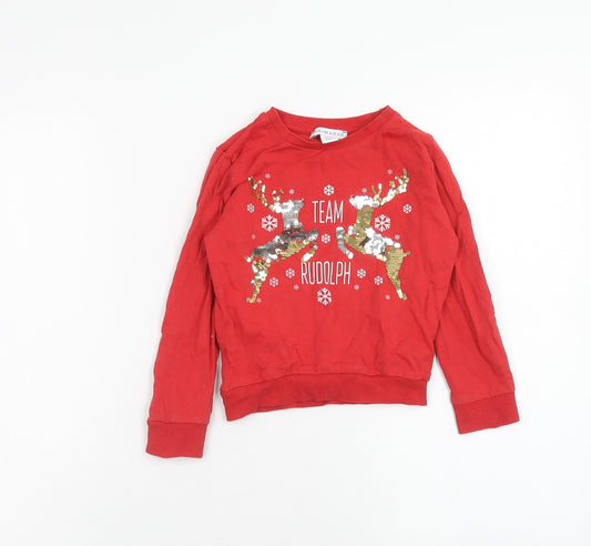 Primark Girls Red Cotton Pullover Sweatshirt Size 3 Years Pullover - Team Rudolph