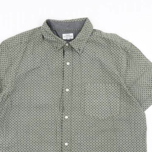 NEXT Mens Green Geometric Cotton Button-Up Size XL Collared Button
