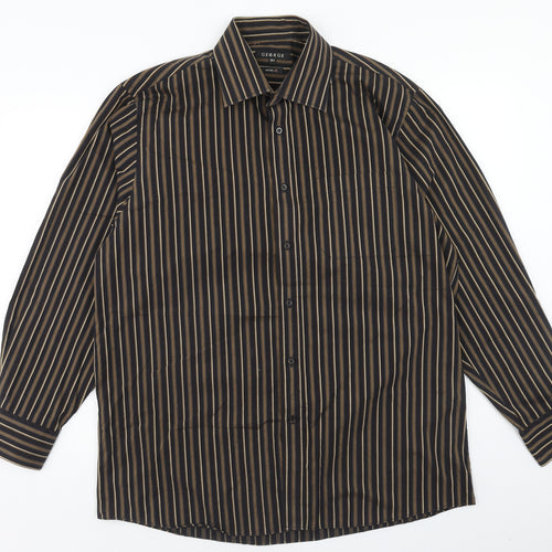 George Mens Brown Striped Cotton Button-Up Size 16.5 Collared Button