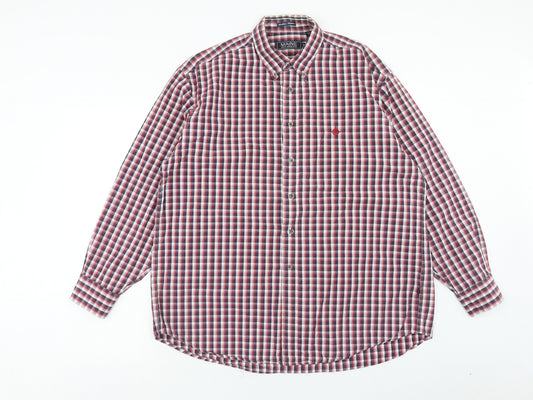 Debenhams Mens Red Plaid Cotton Button-Up Size L Collared Button