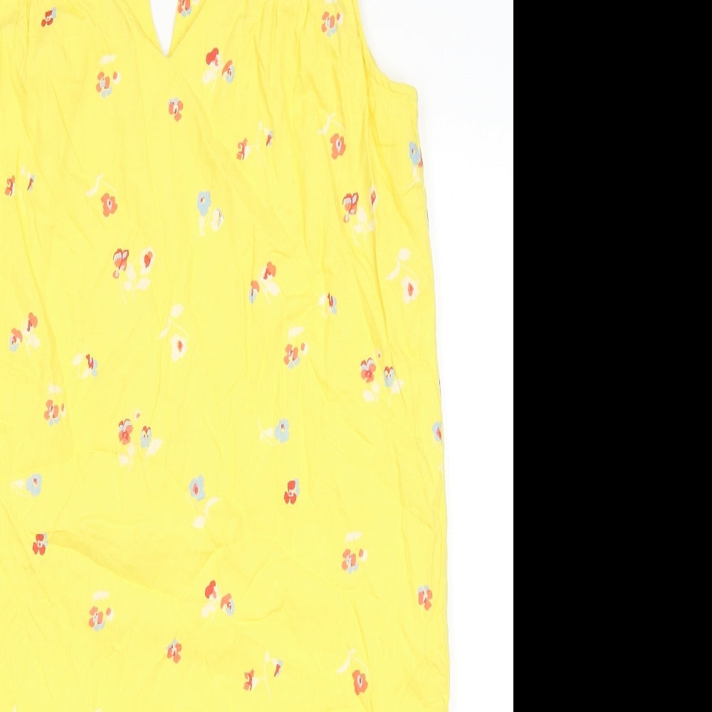 Denver Hayes Womens Yellow Floral Viscose Tank Dress Size S V-Neck Pullover