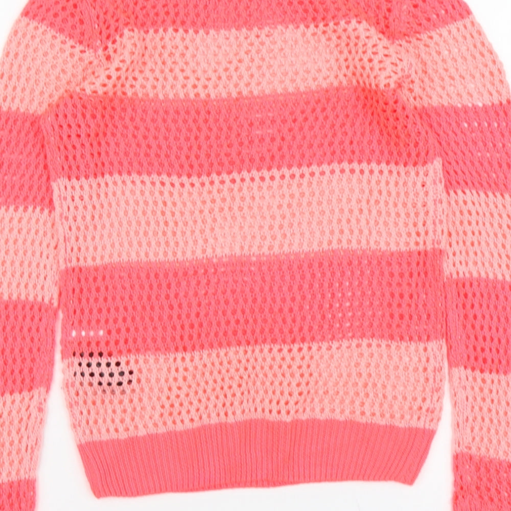 H&M Girls Pink Round Neck Striped Acrylic Pullover Jumper Size 10-11 Years Pullover