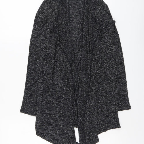 H&M Girls Black V-Neck Polyester Cardigan Jumper Size 10-11 Years Hook & Eye - Waterfall design