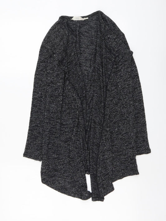H&M Girls Black V-Neck Polyester Cardigan Jumper Size 10-11 Years Hook & Eye - Waterfall design