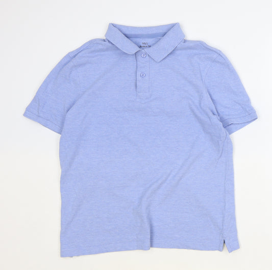 Marks and Spencer Mens Blue 100% Cotton Polo Size M Collared Button