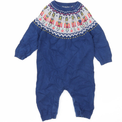TU Boys Blue Geometric Cotton Jumpsuit Outfit/Set Size 3-6 Months Button - Christmas Themed
