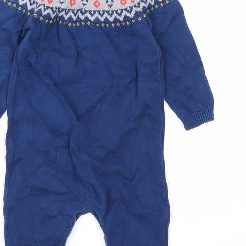 TU Boys Blue Geometric Cotton Jumpsuit Outfit/Set Size 3-6 Months Button - Christmas Themed