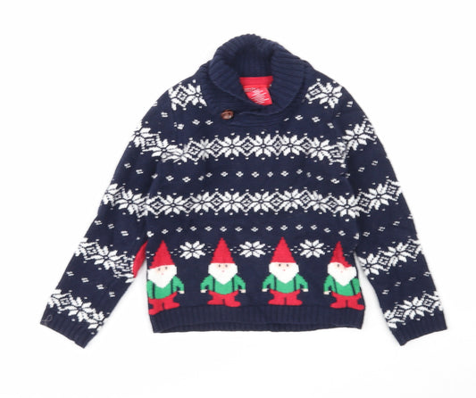 Jingles & Joy Boys Blue Round Neck Fair Isle Cotton Pullover Jumper Size 3-4 Years Pullover - Christmas