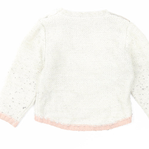 Nutmeg Girls Ivory Round Neck Cotton Pullover Jumper Size 2-3 Years Pullover