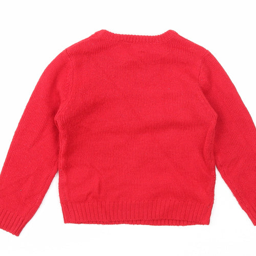Peacocks Girls Red Round Neck Acrylic Pullover Jumper Size 2-3 Years Pullover - Christmas