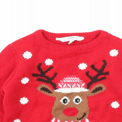 Peacocks Girls Red Round Neck Acrylic Pullover Jumper Size 2-3 Years Pullover - Christmas