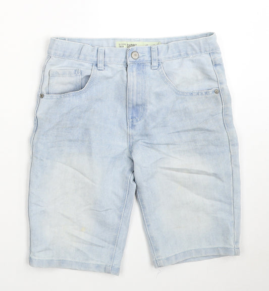 Denim & Co. Girls Blue Cotton Skimmer Shorts Size 12-13 Years Regular Zip