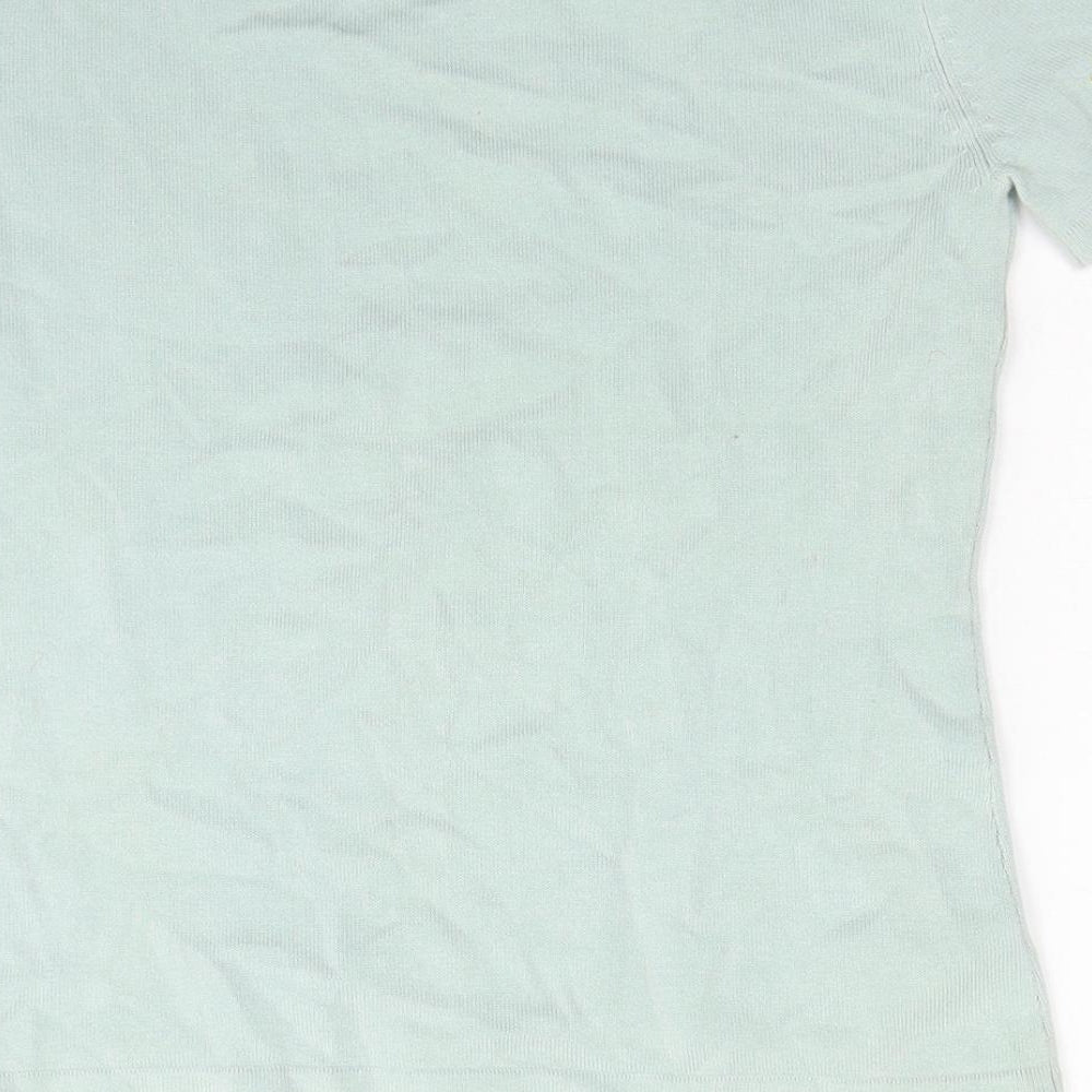 Cortefiel Womens Blue Floral Cotton Basic T-Shirt Size S Square Neck