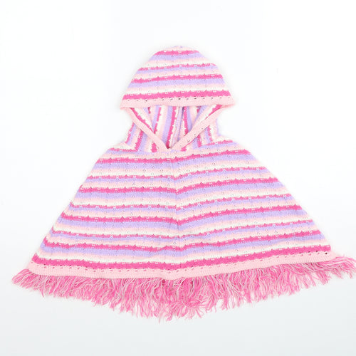 Babble Boom Girls Pink Round Neck Striped Acrylic Pullover Jumper Size 2-3 Years Pullover - Poncho