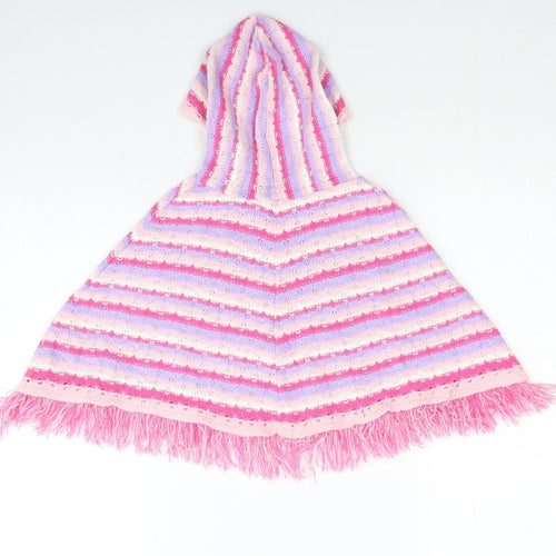 Babble Boom Girls Pink Round Neck Striped Acrylic Pullover Jumper Size 2-3 Years Pullover - Poncho