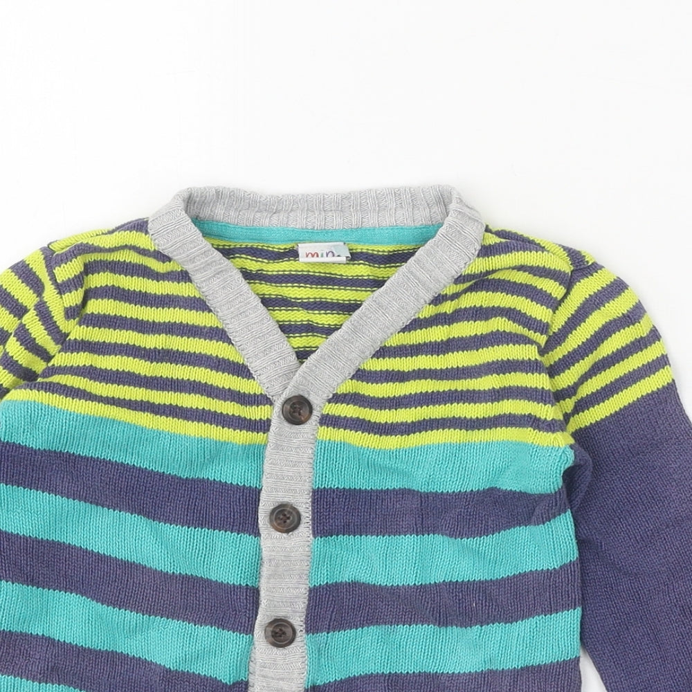 Mini Club Boys Blue V-Neck Striped 100% Cotton Cardigan Jumper Size 2-3 Years Button