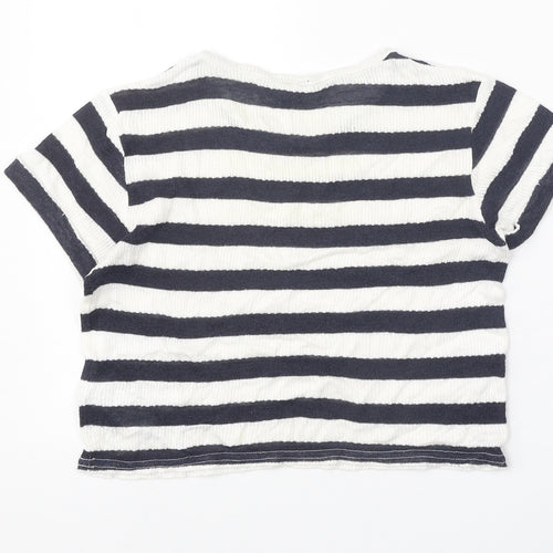 New Look Girls White Scoop Neck Striped 100% Cotton Pullover Jumper Size 12-13 Years Pullover