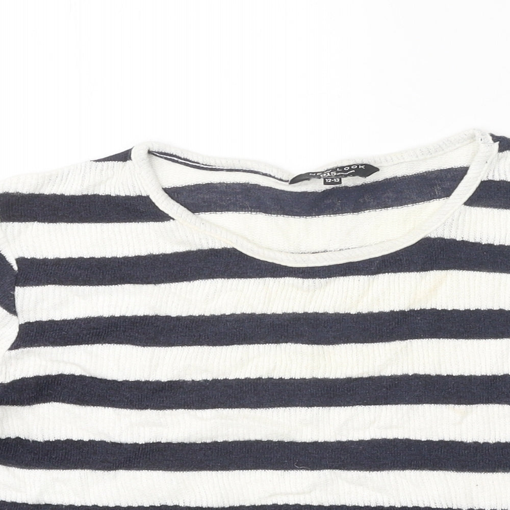 New Look Girls White Scoop Neck Striped 100% Cotton Pullover Jumper Size 12-13 Years Pullover