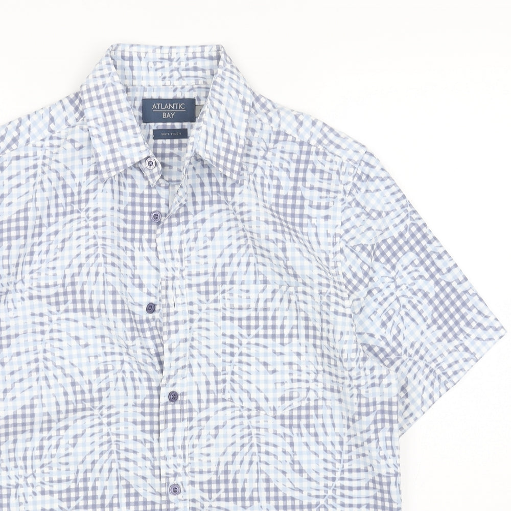 Atlantic Bay Womens Blue Check Cotton Basic Button-Up Size S Collared