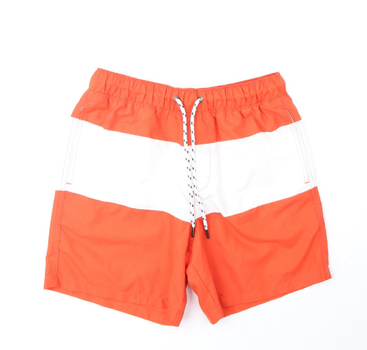 Easy Mens Red Striped Polyester Sweat Shorts Size S Regular Drawstring - Swim Shorts