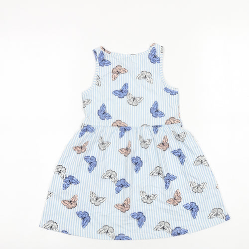 H&M Girls Blue Geometric 100% Cotton T-Shirt Dress Size 3-4 Years Round Neck Pullover - Butterfly Detail