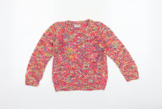 NEXT Girls Multicoloured Round Neck Geometric Acrylic Pullover Jumper Size 6 Years Pullover