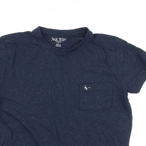Jack Wills Mens Blue Geometric Cotton T-Shirt Size S Round Neck