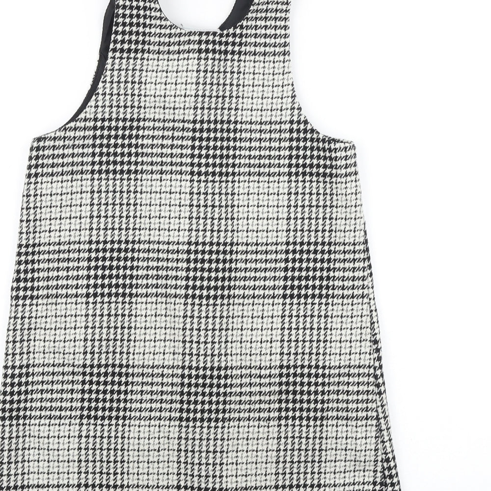 Matalan Girls Black Plaid 100% Cotton Pinafore/Dungaree Dress Size 8 Years Round Neck Button