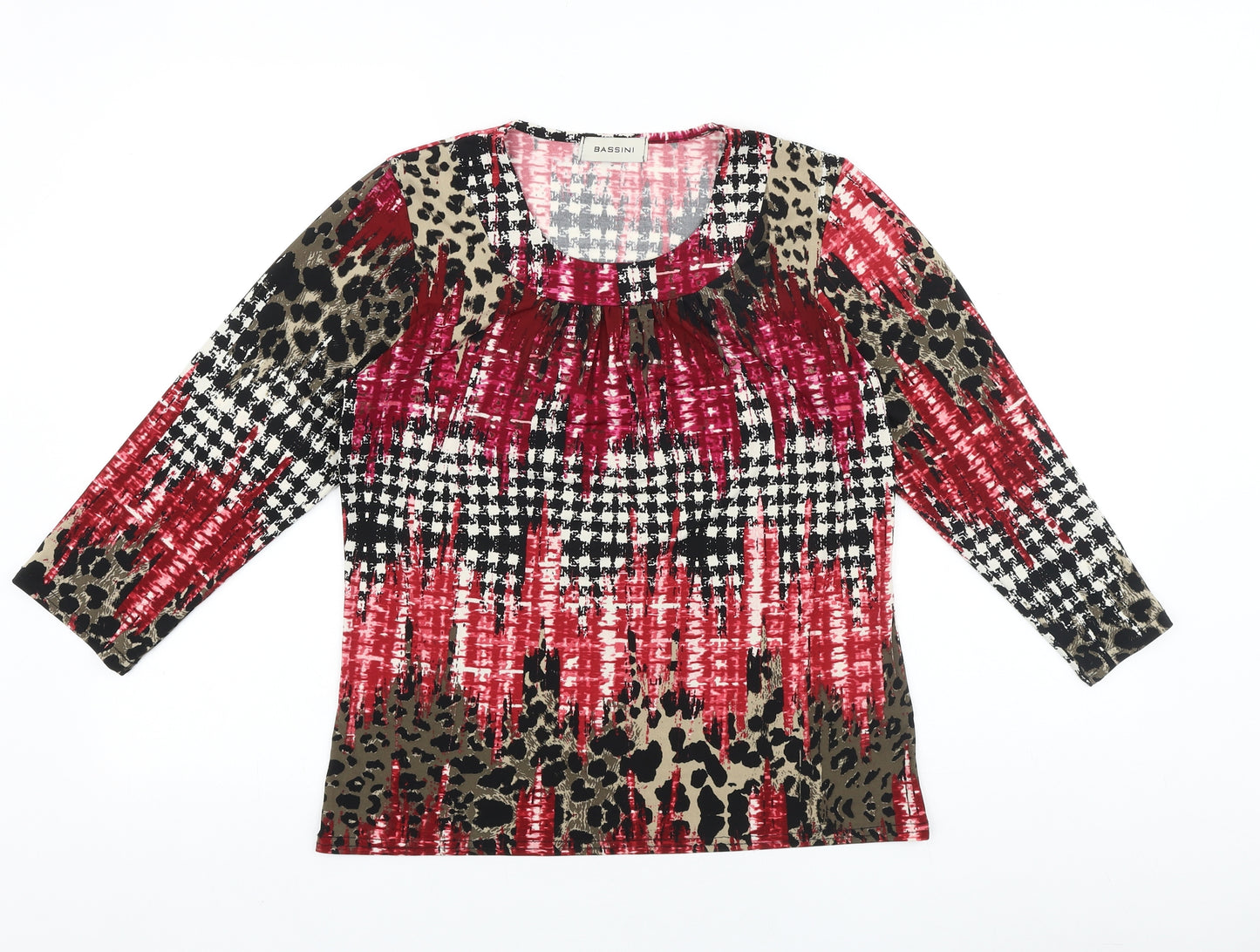 BASSINI Womens Multicoloured Geometric Viscose Basic T-Shirt Size 12 Round Neck