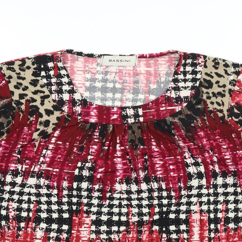 BASSINI Womens Multicoloured Geometric Viscose Basic T-Shirt Size 12 Round Neck